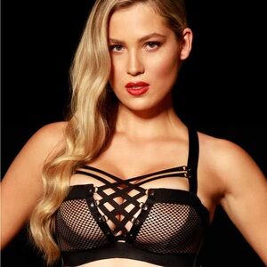 NWT 32B Honey Birdette Courtney Bra Black Strappy Mesh